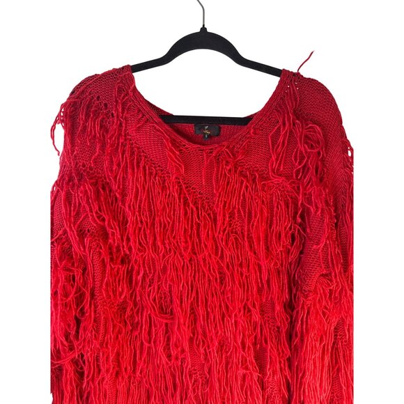 Wise Italy Red Fringe Sweater S 80% Acrylic 20% Wool - Picture 5 of 15